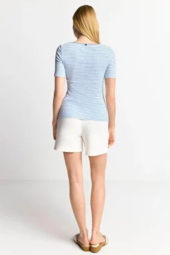 Gestreiftes T-Shirt In Feiner Rib-Struktur