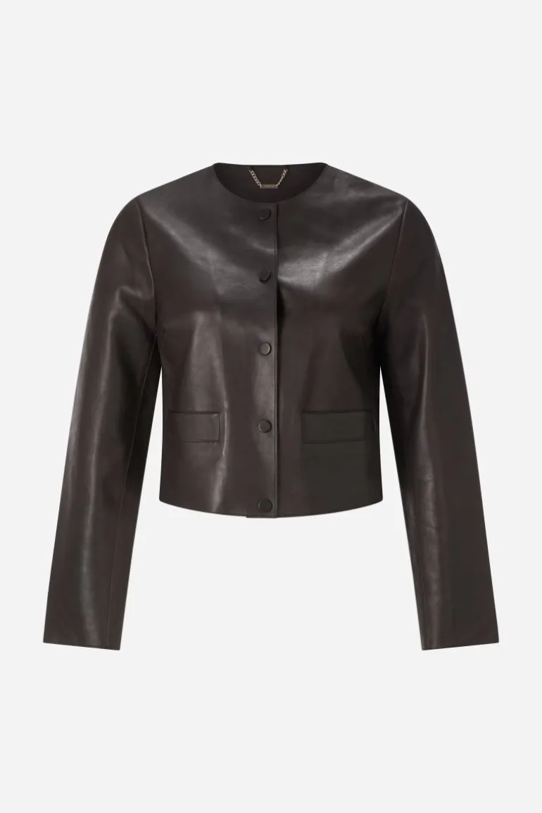 Kurze Lederjacke Mit Druckknöpfen