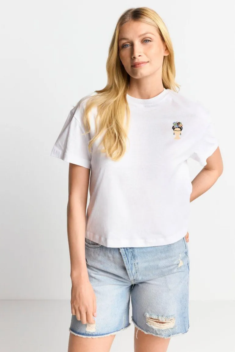 T-Shirt Mit Frida Kahlo-Applikation